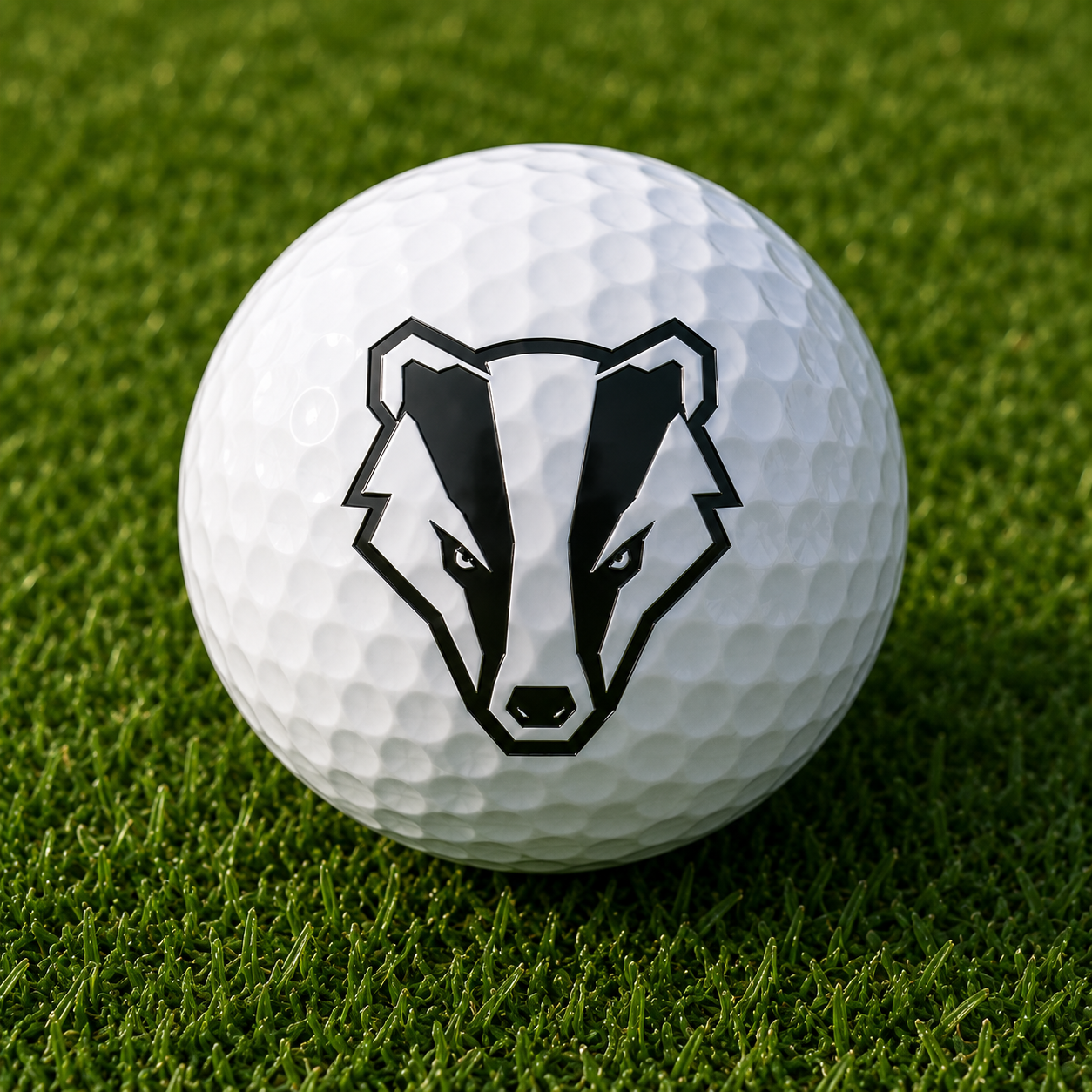 Iron Badger branded golf ball on the fairway